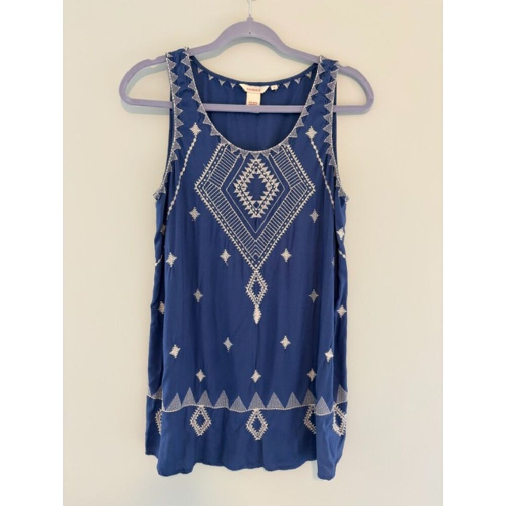 Sundance Boho Embroidered Blue Tunic Mini Dress Size S